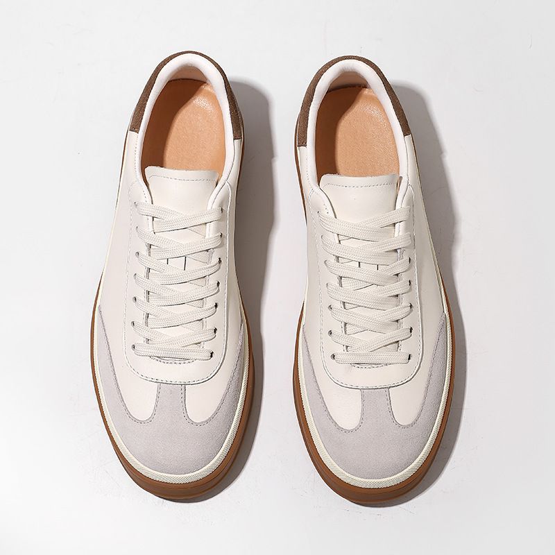 Breathable Trainers For Men, Handmade Casual Sneakers, Genuine Leather Spring And Autumn Soft-Soled Shoes With Sheepskin_vogvips.com