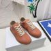 In Stock: 2025 Spring New Vintage Style Women's German Training Shoes, Round Toe, Lace-Up, Suede Low-Top, Maillard_vogvips.com