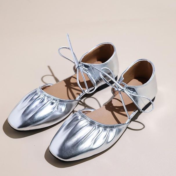 French Mary Jane Women's Shoes For Spring And Summer 2025, New Pleated Lace Up Shallow Mouth Flat So, Ballet_vogvips.com