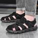 Men’s Closed Toe Nubuck Leather Outdoor Sandals, Adjustable Hook Loop Strap Non-Slip Work Walking Sandals_vogvips.com