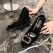 NEW Best-selling Women's Plus-size Black Platform Wedge Heels With Rhinestone Buckle Decoration, Fashionable, Versatile And Simple Design_vogvips.com