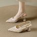 French-style Pointed-toe Hollow Woven High-heeled Shoes, New Summer Model, Breathable, With A Single Strap, Shallow Cut,_vogvips.com
