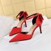 MTX 5196-1 Korean Style Sweet Women's Shoes Thin High Heel Shallow Mouth Pointed Toe Satin Hollow Back Bowknot Strap Sandals_vogvips.com