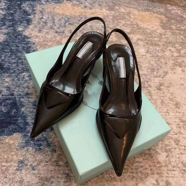 Anchor Letter Triangle Logo Heel Pointed Women's Stiletto Sandals Open Back Closed Toe High Heels_vogvips.com