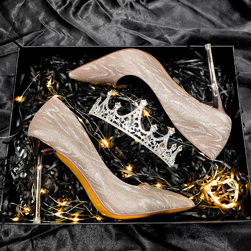 French Style Exquisite Wedding Dress High-end 2023 Summer New Bride Bridesmaid Shoes Gold Crystal High Heels_vogvips.com