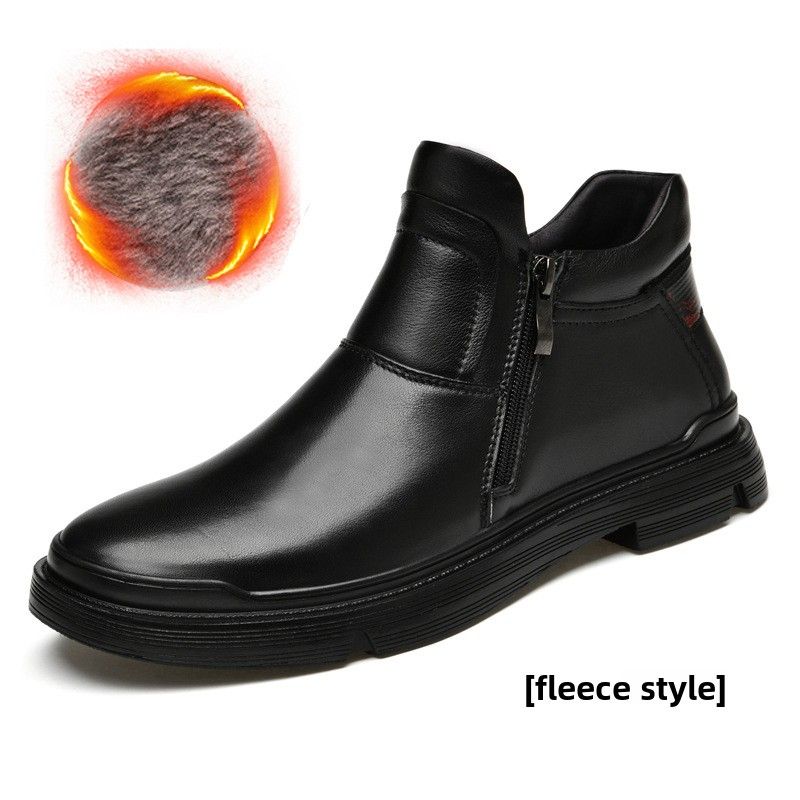 Martin Boots Men's Leather Boots Men's Fleece Thermal Boots Zip Chelsea Boots_vogvips.com