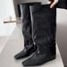 Retro Women's Tall Boots Square Toe Slip-On Riding Boots With Hidden Height Increase Pleated Long Western Style For Autumn Winter_vogvips.com