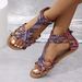 New Summer Bohemian Chic Color Block Roman Women's Plus Size Flat Sandals_vogvips.com