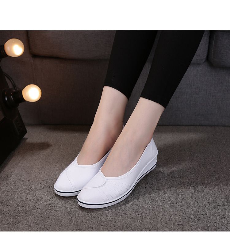 Women's Shoes Brand Women's Black And White Wedge Heel Soft Sole Cowhide Sole Beauty Shoes Flat Spring And Summer Breathable White Shoes Nurse Shoes_vogvips.com