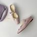 Sheepskin Version Rhinestone Flower Closed Toe Half Slippers Outside And Increase Height With Square Toe Elegant Mary Jane Single Shoes_vogvips.com