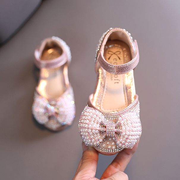 Girls Small And Large Children Baotou Rhinestone Princess Dance Shoes Show Shoes Single Shoes Butterfly Pearl_vogvips.com