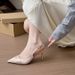 Baotou Thin Heel Sandals Women's Pointed Head French Temperament Satin Apricot One-word Buckle With Versatile Sandals Women_vogvips.com