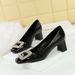 5299-K32 Style Banquet Women's Shoes With Diamond Thick Mid Heel, Shallow Mouth Splicing, Square Metal Rhinestone_vogvips.com