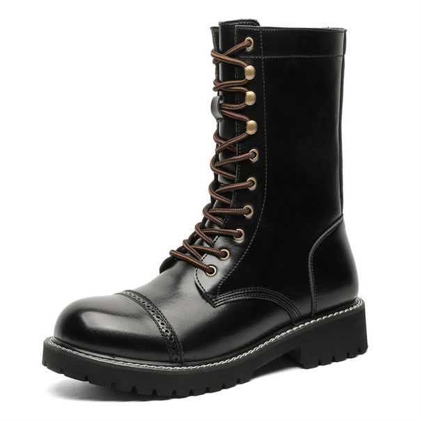 Tall Tube Strap Thick Sole Heightening Martin Boots Retro Tooling Boots Long Tube Outdoor Locomotive Boots_vogvips.com