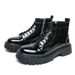 European Warm Series Martin British Style High Dark Series Shiny Leather Thick Sole Height Increasing Mid Top Inner Side Zipper Short Boots_vogvips.com