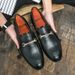 New Fashion Men's Brown Business Casual Loafer Shoes Daily Office Black Buckle Monk Men's Shoes One Foot Cover Banquet Dress Wedding Leather Shoes_vogvips.com