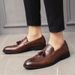New Fashion Men's Brown Business Casual Loafer Shoes Daily Office Black Buckle Monk Men's Shoes One Foot Cover Banquet Dress Wedding Leather Shoes_vogvips.com