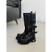 Women's Trendy Chunky Heel Boots Mid Calf Riding Boots With Metal Buckles For Winter Spring Fall Outfits Long Boots That Look Amazing With Skirts_vogvips.com