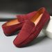 Men's Leather Slip-On Casual Square Toe Flat Shoes Red Size 40 48 Export Style_vogvips.com