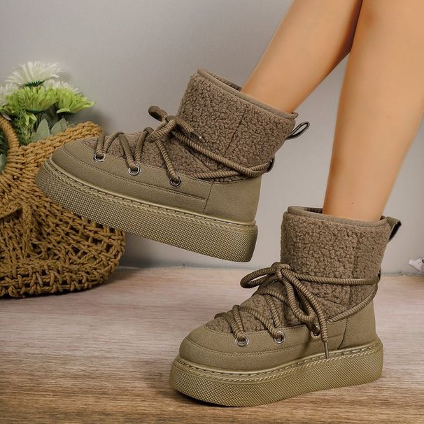 Faux Women Suede Snow 2024 Winter Lace Up Warm Padded Ski Boots Leisure Synthetic Wool Platform Short Botas Shoes 4738_vogvips.com