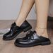 Thick Soled Lace Up Loafers For Women's Singles, New Lace Up Academy Versatile Black Loafers_vogvips.com