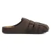 Dark Brown Suede Cut Out Closed Toe Slip On Mules Soft Cork Insole Casual Flat Clogs Slippers_vogvips.com