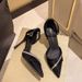 New Black Pointed-toe Strappy Stiletto High-heeled Women's Low-heeled Shoes With Rhinestones, 9.5cm, Hollow Single Shoe, Sexy Style Sandals_vogvips.com