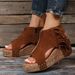 Large Size New Tassel Rivet Slope Fish Mouth Waterproof Platform Hollowed Out High Heel Women's Sandals_vogvips.com