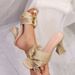 Women's Fashion Square Toe High Heel Sandals With Metal Buckle Straps - Soft Suede Upper & Comfortable Rubber Sole - Black Gold Purple High Heel_vogvips.com