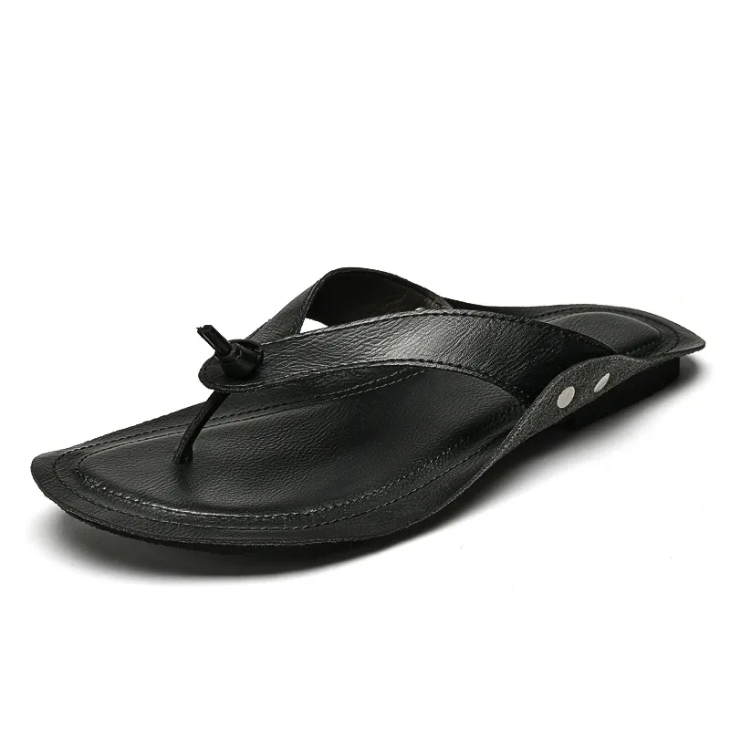 New Arrival Men's Leather Sandals Leisure Walk Slippers Comfortable Male Summer Flip-flops Non-Slip Sole Beach Men_vogvips.com