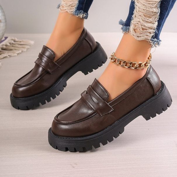 Women's British Style Slip-On Loafers With Thick Sole - Vintage Casual Flats For Everyday Wear_vogvips.com