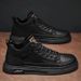 Spring New Breathable Waterproof Korean Edition Men's Fashion Versatile Black Leather Sports And Casual Board Shoes_vogvips.com