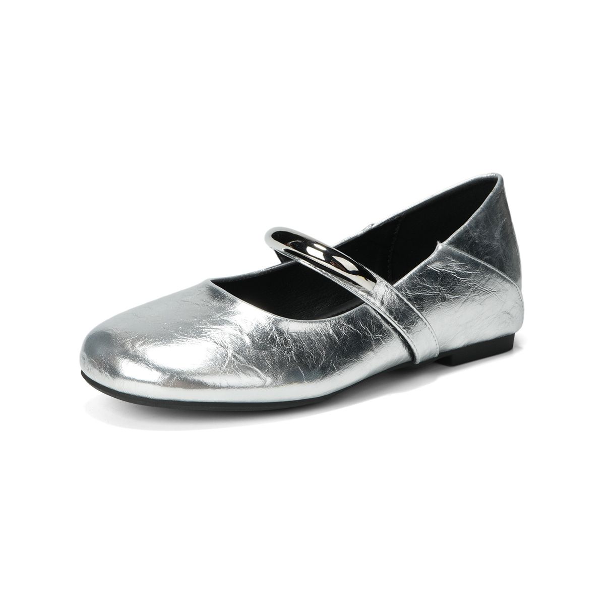 Silver Inner Height Increase Mary Jane Shoes Women's Autumn Not Tired Feet French Round Head Ballet Single Shoes Women_vogvips.com