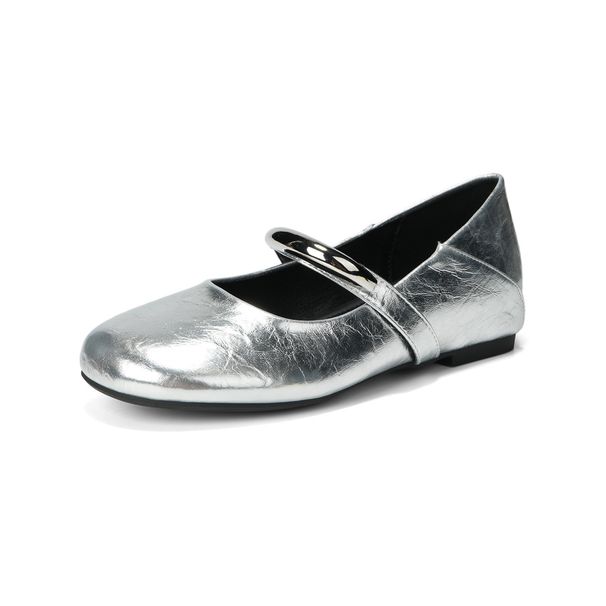 Silver Inner Height Increase Mary Jane Shoes Women's Autumn Not Tired Feet French Round Head Ballet Single Shoes Women_vogvips.com