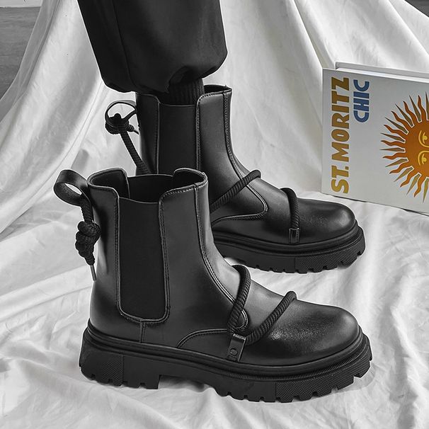 European Warm Series Shoes 2025 Spring New British Style Versatile Casual Men's Thick-Soled Leather Waterproof Wear-Resistant High-Top Martin_vogvips.com