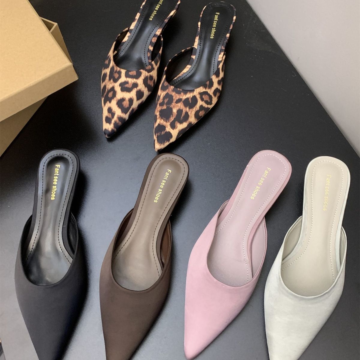French Style Pointed Thin Low Heel Closed Toe Half For Women 2025 Spring New Niche Design Shallow Mouth Slip-On Slippers_vogvips.com