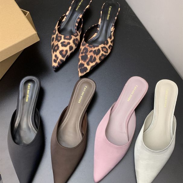 French Style Pointed Thin Low Heel Closed Toe Half For Women 2025 Spring New Niche Design Shallow Mouth Slip-On Slippers_vogvips.com