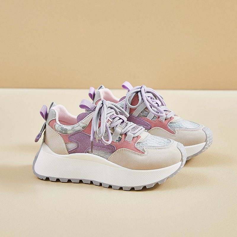 Dad Shoes Female Student Running Sports Leisure Mesh Breathable Heightening Shoes_vogvips.com
