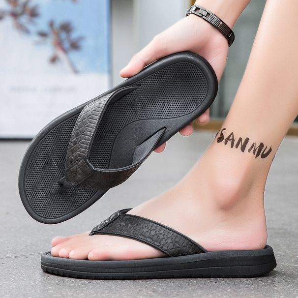 Chuanglong High-end PU Leather Men's Sports And Leisure Beach Outdoor Anti Slip Flip Flops_vogvips.com