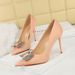3265-K70 Banquet Dress High Heels Pointed Shallow Mouth Satin Single Metal Rhinestone Bow Temperament Women's Shoes_vogvips.com