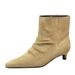 2887-1 French Retro Pointed Toe Versatile Slim Stylish Single Fashion Ruched Stacked Boots, Women's Short Boots_vogvips.com