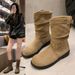 Brown Western Cowboy For Women 2024 Autumn Winter New Niche Design Pleated Short Martin Boots_vogvips.com