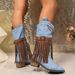 Women's Nude Ankle Boots New Tassel Riveted Belt Buckle Mid-Calf Large Size Thick Heel Matching Color Boots For Women_vogvips.com