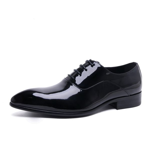 Trendy Men's Patent European Version Pointed Pure Leather Single For Daily Work Wear Comfortable Wedding Shoes_vogvips.com