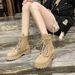 2022 Spring And Autumn Martin Boots For Women, Thick Heel, Waterproof, Durable, Round Toe, Mid-Calf, Suede, Waterproof_vogvips.com