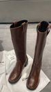 Top Quality Brown Black Chunky Knee Fashion Knight Boots High Heels Long Leather Slip On Designer Tall Boots For Womens No Box_vogvips.com