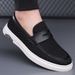 2025 New Style White British Men's Casual Leather Woven Pattern Lazy Loafers Korean Version Hairstylist Shoes_vogvips.com