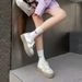 Cameido Women's Chunky Sole Platform Oxford Shoes Summer Satin Lace - Up Casual White Sneakers Comfortable Versatile_vogvips.com
