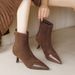 Women's High-heeled Ankle Boots With Stiletto Heels, 2025 New Winter Pointed-toe Chelsea Women's Boots, French-style Coffee-colore_vogvips.com