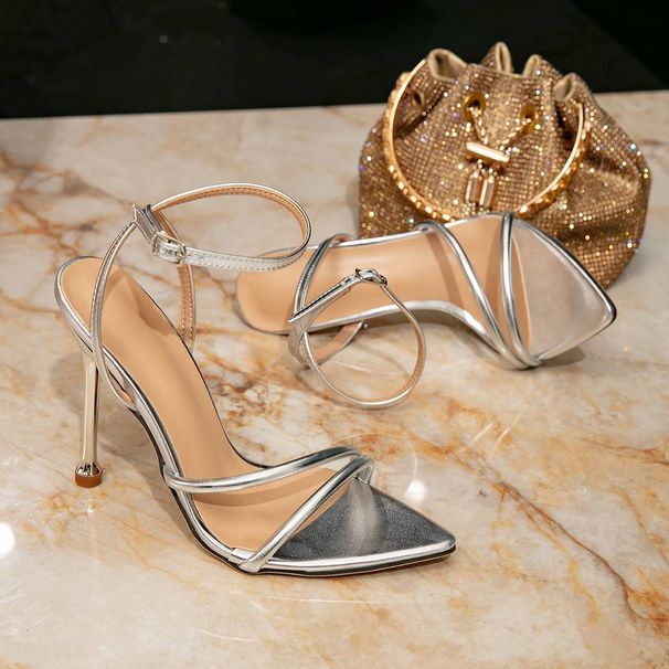 Women's High Heel Sandals Silver High Heel Women's Shoes Stiletto Fashion Party Evening Pointed Buckled High Heel Sandals_vogvips.com